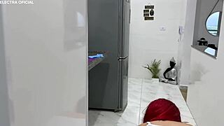 brazilian maid teases boss with tiny shorts cleaning fetish