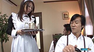 Restaurant waitress bends over for old young rough backroom fuck