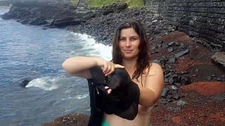 curvy beach beauty strips sexy outfits flashes pussy lips in public photoshoot