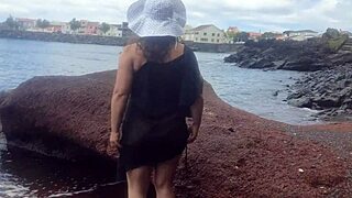 curvy beach beauty strips sexy outfits flashes pussy lips in public photoshoot