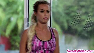 brunette lesbian devours ebony bff's shaved pussy in 69