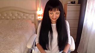 hey watch my little tits brunette strip hot pants and finger pussy