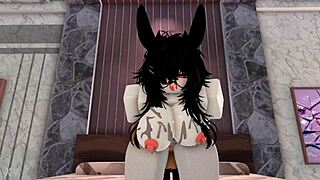 Bunny transsexual teases wildly before rough breeding on request