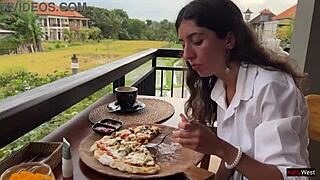 Sneaky Cum-Faced Pizza Munch in Crowded Public Cafe