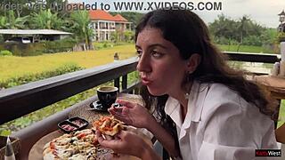 Sneaky Cum-Faced Pizza Munch in Crowded Public Cafe