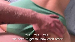 pretty shaved tattooed pussy lips get cum during dirty talk sex on bed