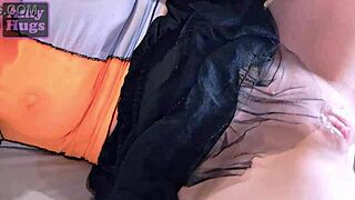 Playing with his warm cum in solo tease