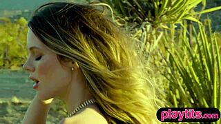 petite big ass milf model strips clothes in desert outdoors