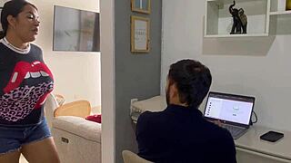 horny maid slut fucks boss hard while wife shops with wet shaved pussy craving quickie