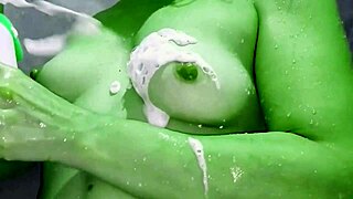 Homemade She-Hulk Halloween Cosplay with Big Green Ass and Pussy