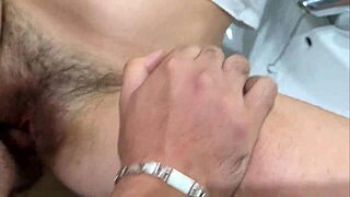 quick creampie filld my hairy pussy in bathroom while friends wait!!