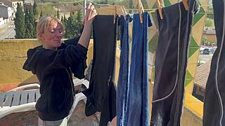 in the washing machine room my neighbor sucked me off until i came in her mouth