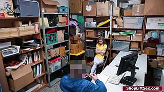 at the shop, the petite blonde teen shoplifter gets deepthroated then fucked hard before release