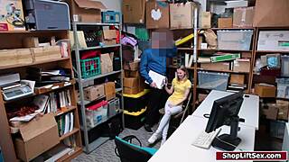 at the shop, the petite blonde teen shoplifter gets deepthroated then fucked hard before release