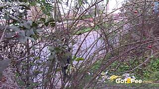 Pretty Brunette Voyeur Pees Softcore in Outdoor Nature
