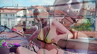 sunbathing blonde lotta s oils up her big tits solo
