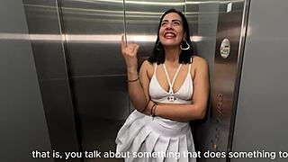 i rip off that young bbc condom for raw vaginal creampie in elevator