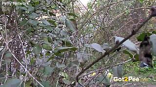Pretty Brunette Voyeur Pees Softcore in Outdoor Nature