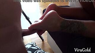 Camilla's beautiful feet get jerked off and covered in hot cum