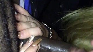 White girl delivers intense car head on massive black cock!