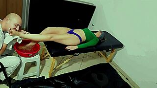 masseuse gives foot bath he licks toes massages then cums on feet