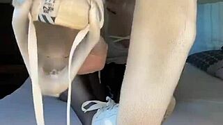 black nails tease nylon feet in nike airforce tights fetish