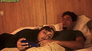 Chubby babe accidentally deepthroats cock while watching movie