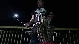 hot wife flashes street - cyclist jerks cum for her publicly!