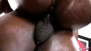 Ebony barbie banxxx bounces huge natural tits on massive black cock