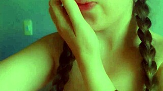 😈 horny student sticks out tongue gets messy masturbating wet😜