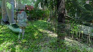 tied-up beauty in stockings squirms helplessly under teasing control