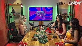 california trio blonde big tits undress teasing vibrator toys dirty talk studio strip