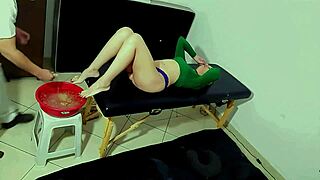 masseuse gives foot bath he licks toes massages then cums on feet