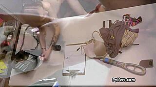 perky hot nerd at work bends over for hard doggystyle pounding