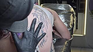 Tattooed beauty spreads huge ass for monster cock anal pounding start