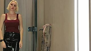 Public Try-On Haul: Transparent Latex Fetish Flashing Big Tits in Changing Room