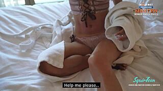 Tiny milf gets huge hotel creampie 💦