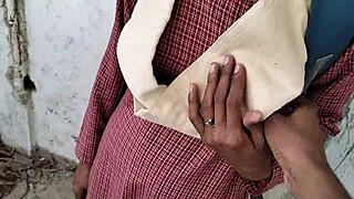 Indian schoolgirl sneaks quick desi fuck with boyfriend in village