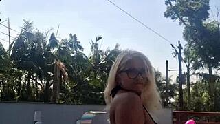 blonde heads to bathroom for sneaky masturbation fun
