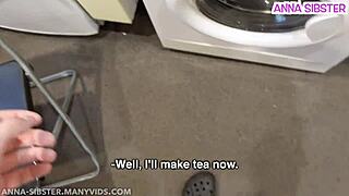 Friend drops in as I fuck shaved Russian pussy close-up