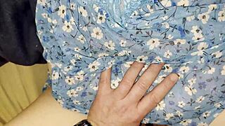 samantha's huge tits and wet pussy spread wide for creampie in blue lingerie