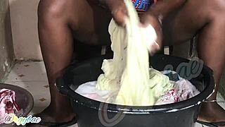 Housewife's Shaved Pussy Laundry Tease Weekend