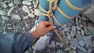 sofi goldfinger bound against sea reads book in intense pov bondage session
