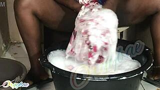 Housewife's Shaved Pussy Laundry Tease Weekend