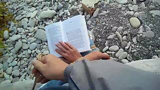sofi goldfinger bound against sea reads book in intense pov bondage session