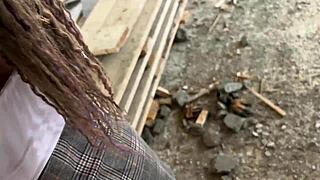 two russians wreck cute slut's mouth and pussy in abandoned building