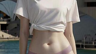 australian model struts barefoot in sexy lingerie and panties at sydney opera house close-up