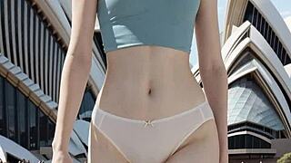 australian model struts barefoot in sexy lingerie and panties at sydney opera house close-up