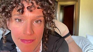 your vacation maid gives joi footjob in pantyhose on holiday