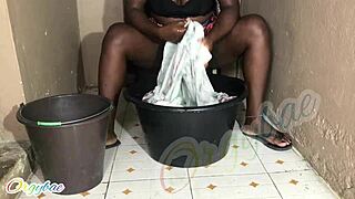 Housewife's Shaved Pussy Laundry Tease Weekend